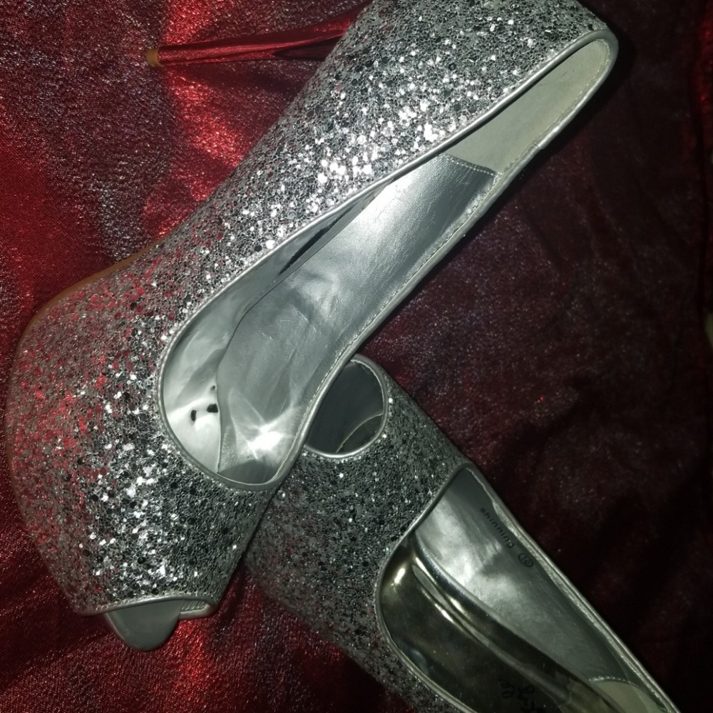 silver sparkly platform heels